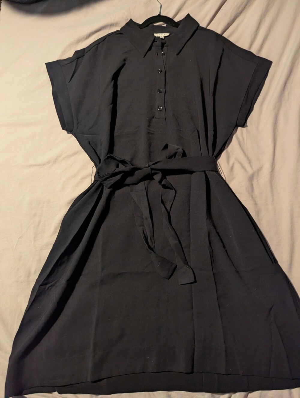 JODIFL Classic Black Shirtwaist Dress with Tie Belt